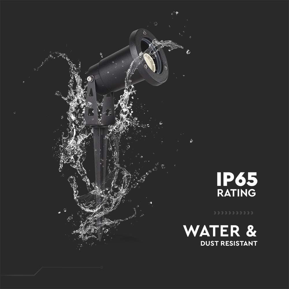 V-Tac mini spyd - GU10, IP65, Sort, uden lyskilde, RA80, Vandtæt, Udendørs belysning