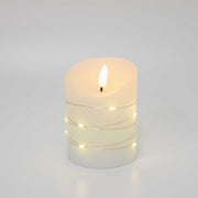 LED Bloklys med lyskæde, flammeeffekt, 10cm høj, inkl. fjernbetjening - Ø7,5cm, ægte stearin