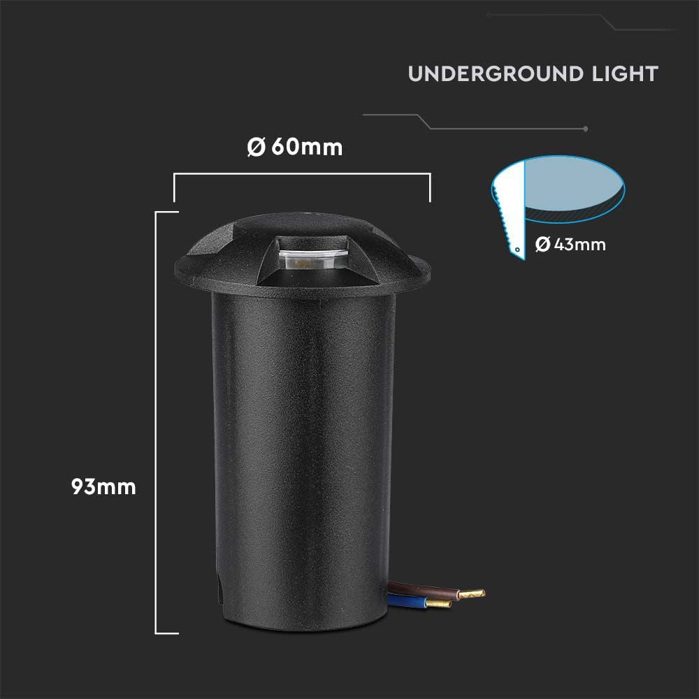 1W LED Nedgravningsspot - Lys 3000K, Sort - Effekt 1W, 50lm, RA80, IP67