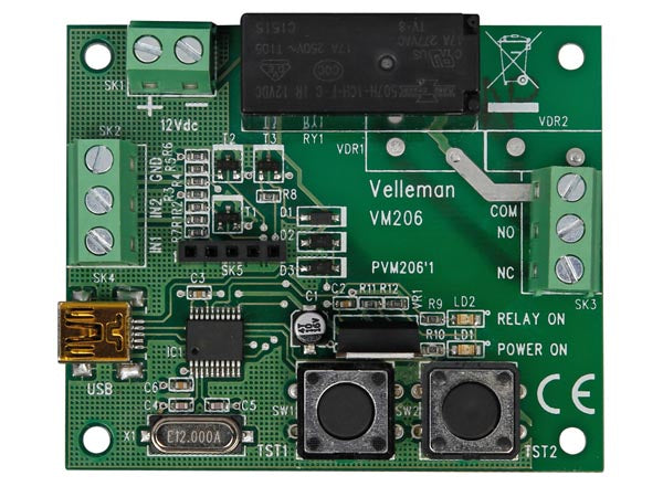 Universal timer-relæmodul m. USB - 8A/250V (færdigsamlet)