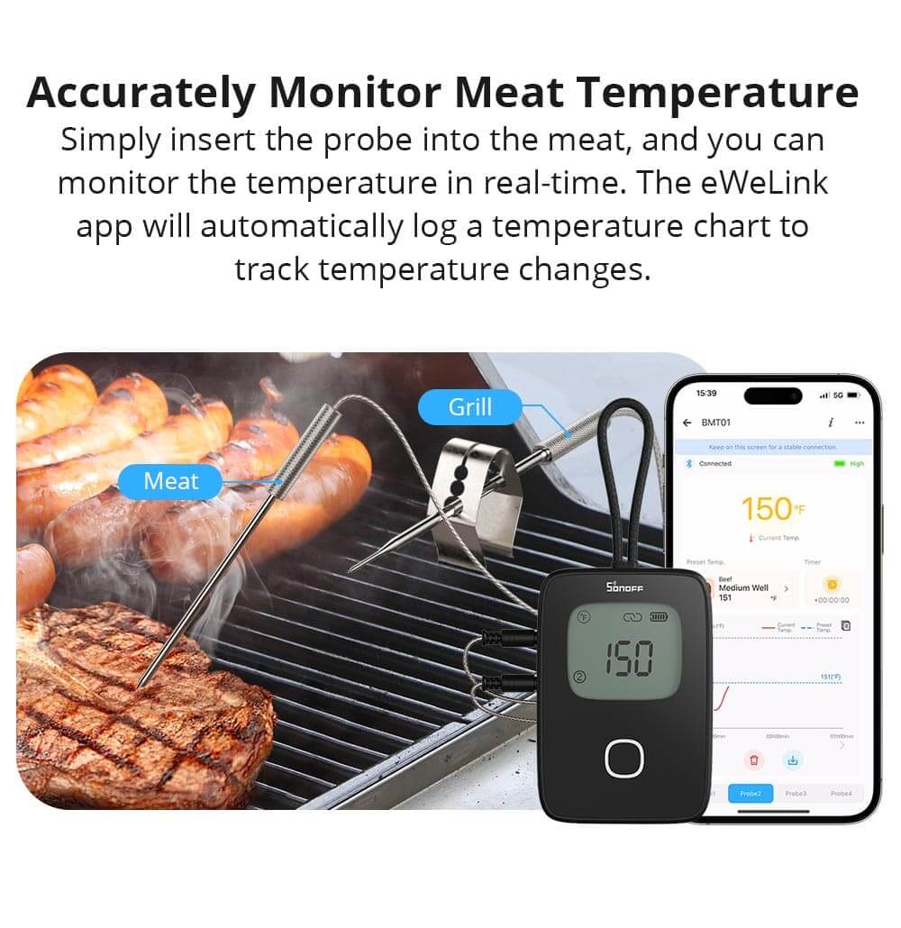 Smart BBQ-grilltermometer m. app. inkl. 2 prober