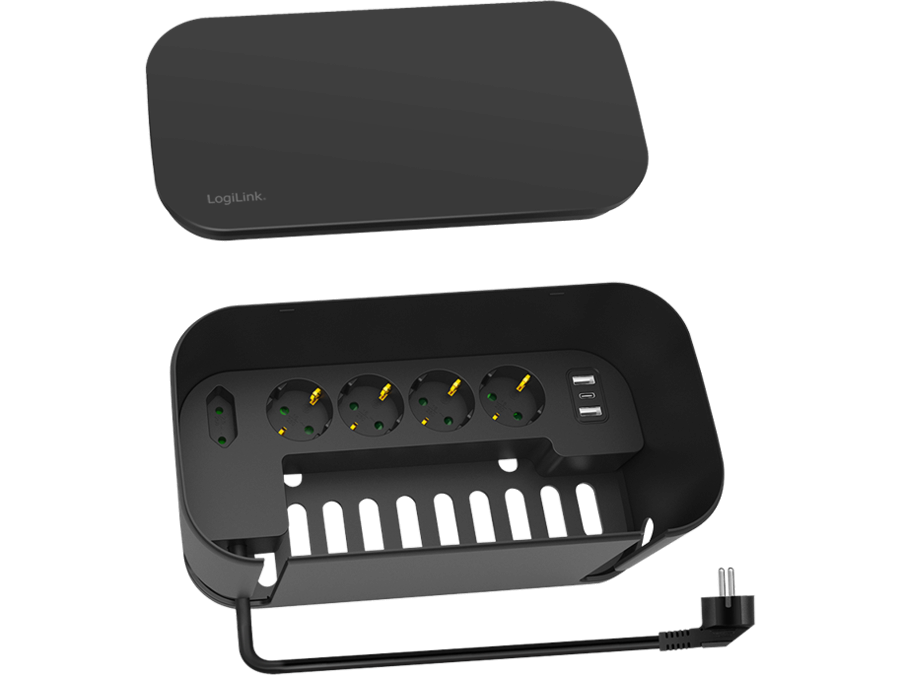 Kabelskjuler boks inkl. stikdåse - 285 x 145 x 130mm, Sort