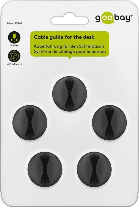 Fleksible kabelholder - Selvklæbende, Sort (5 stk.)