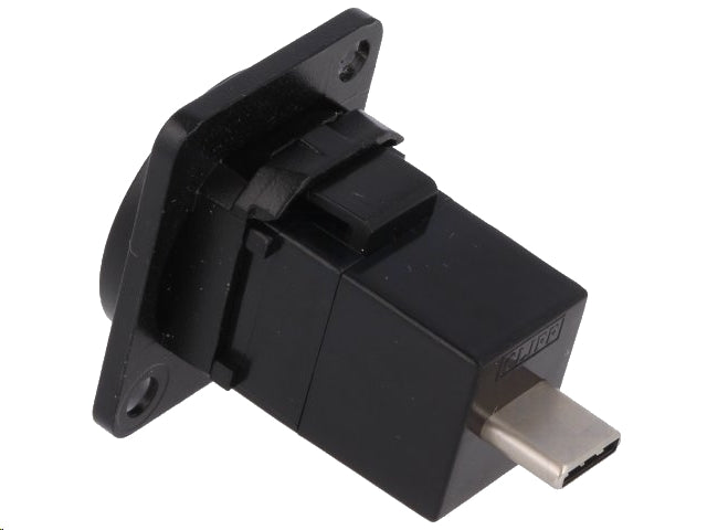 USB-C fatning til panelmontage - 1 x USB-C hun, Sort metal