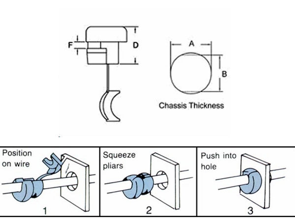 Trækaflastning f. flad kabel - 3,7x7,6mm (maks. 1,9mm panel)