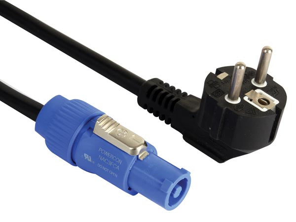 Strømkabel - CEE7/7 til Powercon, 3 x 1,5mm² PVC (1,5m)