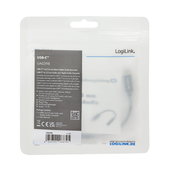 Lydadapter - USB-C han til 4P 3,5mm JACK hun, Sort (13cm)