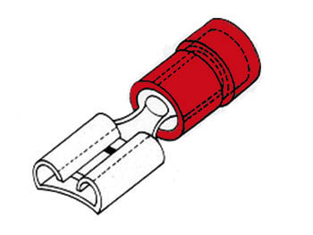 Rød kabelsko - Spadefatning 6,3mm hun 0,4-1,4mm² (10 stk.)