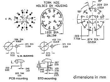 Drejeomskifter - 4 pol / 3 stillinger, loddeben