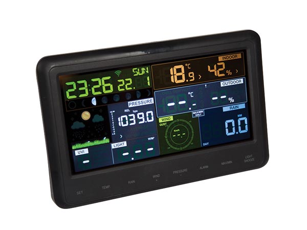 Wi-Fi vejrstation med sort farvedisplay, Wi-Fi og App