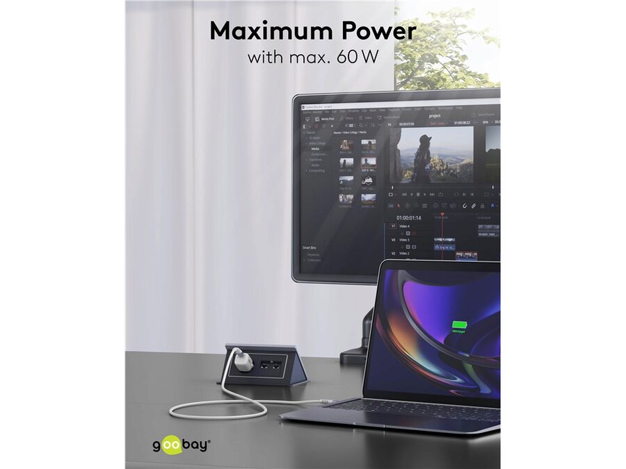 USB-A til USB-C Supersoft PD Tekstilkabel, 3A, Hvid (2m)