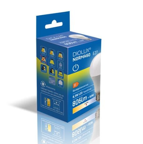 DIOLUX 8,5W mat 830 E27 806lm 160° m/ natsensor