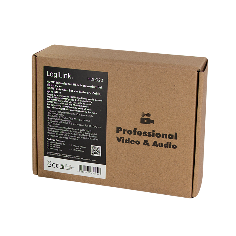 HDMI extender over LAN (60m) - 1080p/60Hz, POC, IR