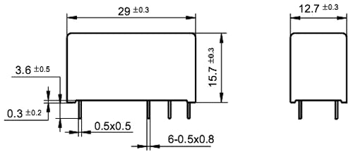 Miniature relæ - 12VDC 16A, 1 x slutte (SPST-NO), 6-ben 5mm