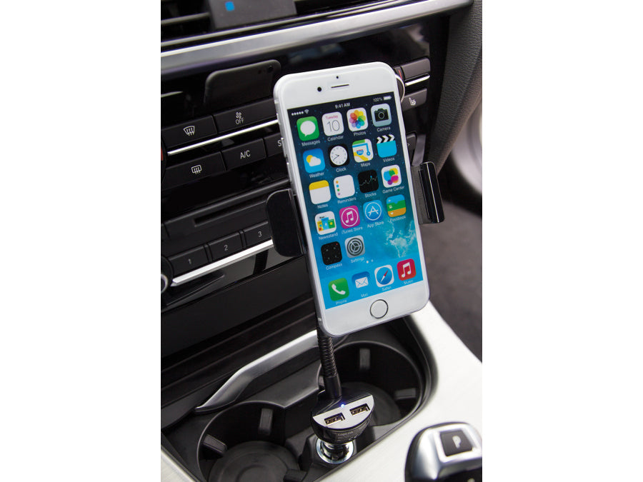 Svanehals billader/holder til smartphone - 2 x usb