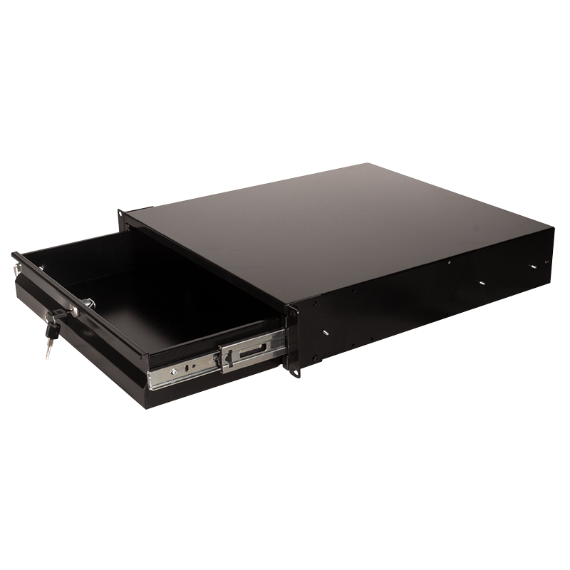 Skuffe til 19" rack - 2U, med lås, Sort