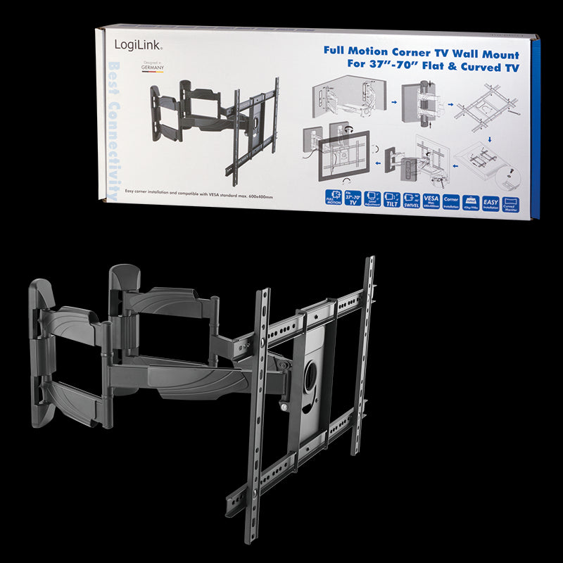 TV hjørnebeslag - 37-70" -8°/+5° vipbar, -90°/+90° drejbar