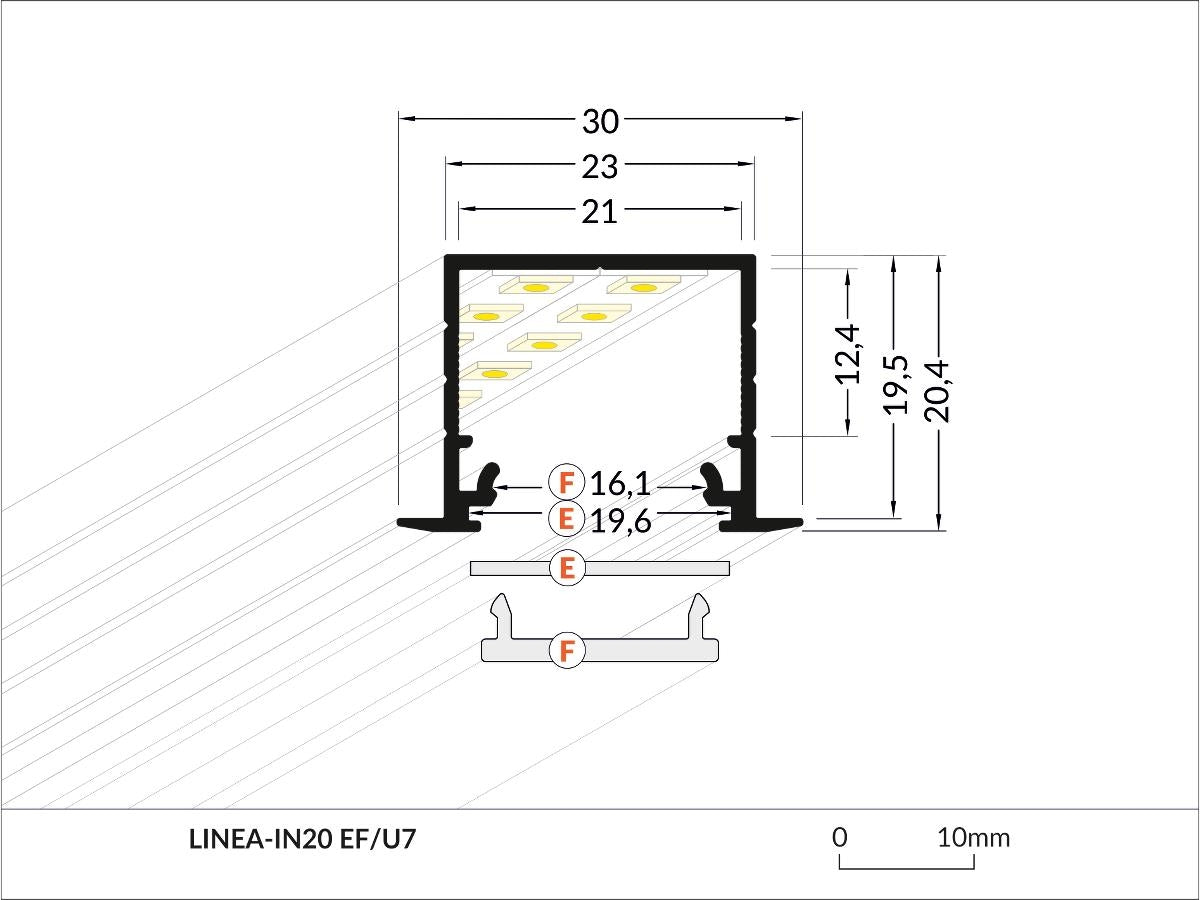 DIOFLEX Hvid alu profil LINEA-IN20 F/U7 2m