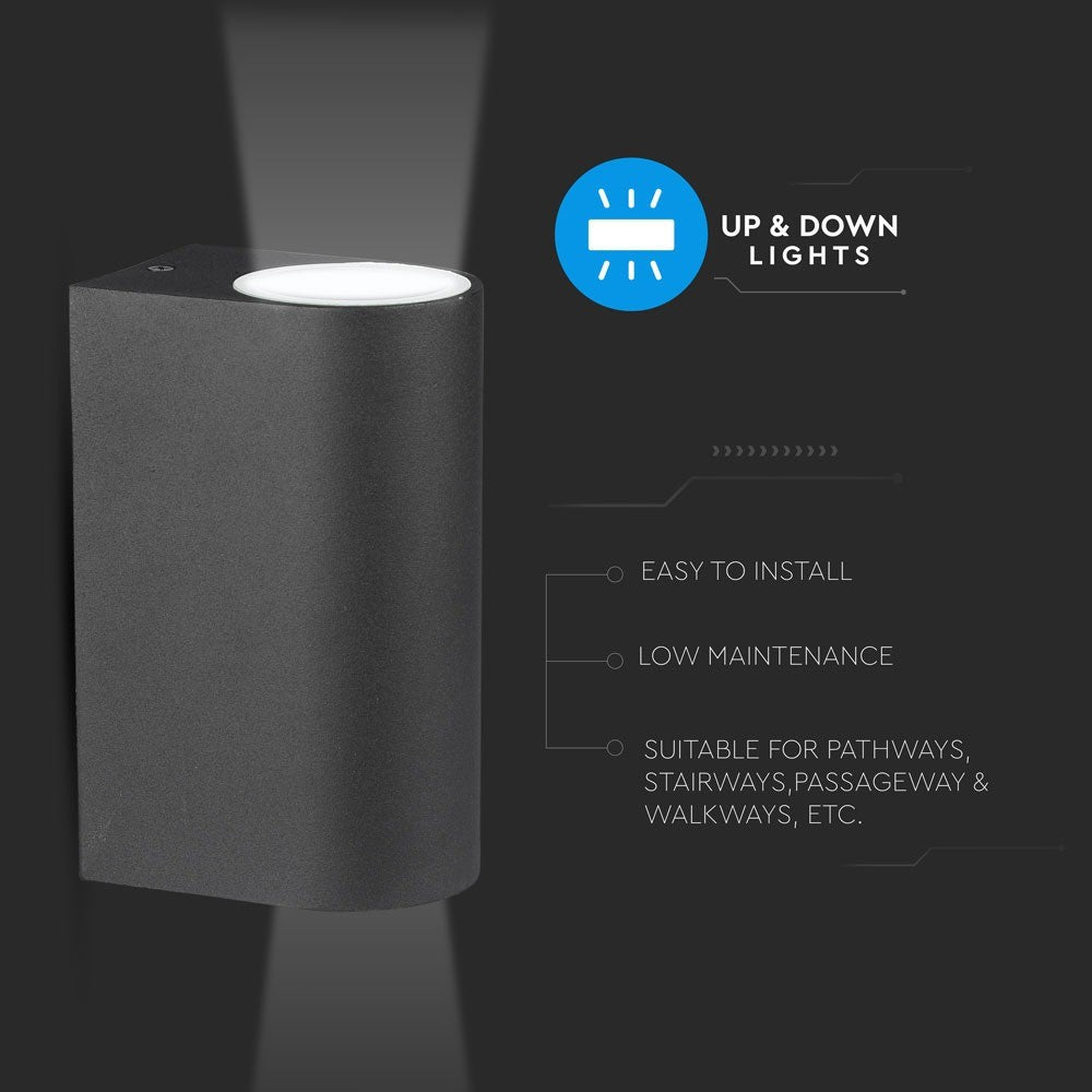 2-vejs væglampe GU10 - rund, sort, aluminium, IP44 - Ideel til udendørs belysning