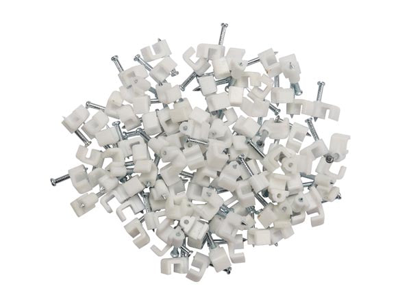 Kabelsøm-clips - Flad 3x4mm, Hvid (100 stk. box)