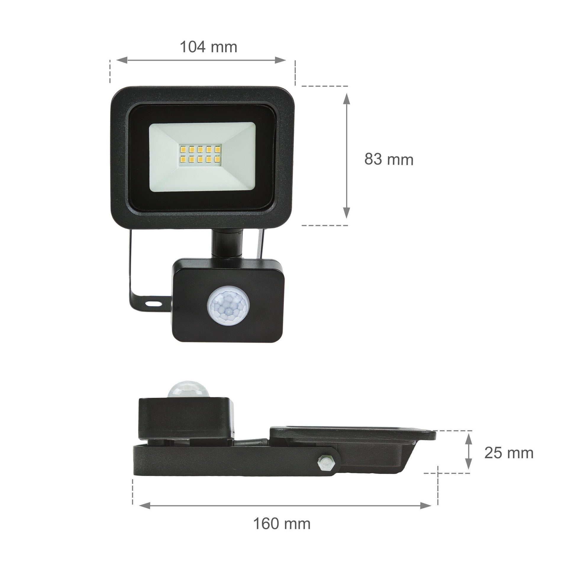 10W LED projektør m. sensor 4000K 820 Lumen