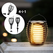 Sort luksus solcelle havelampe med flammeeffekt og 65cm højde - 4-i-1 design. Effekt: 0,45W. Lysstyrke: 15lm.