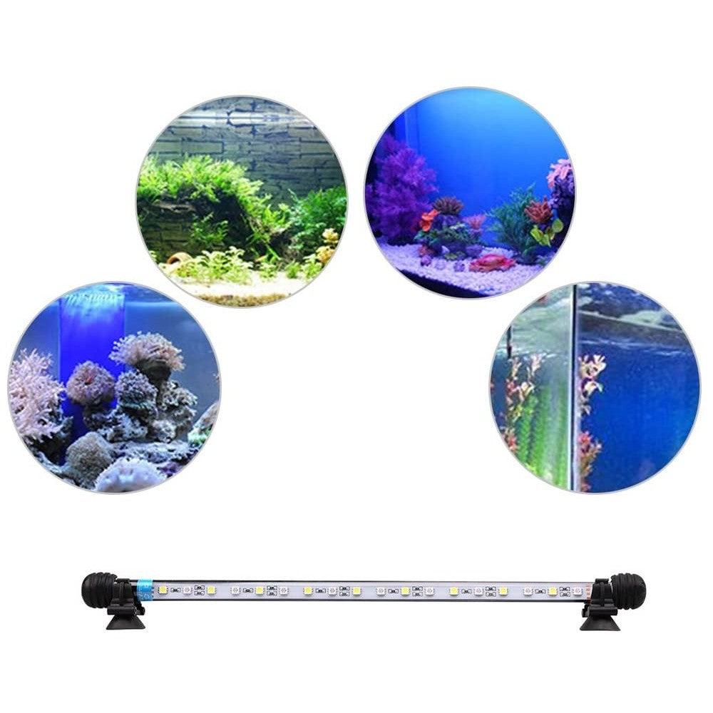 48 cm Akvarie Armatur - 5W LED, Hvid/Blå, Med Sugekopper, IP67 - Effekt: 5W, Input: 230V, 300lm, IP68