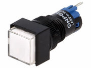Kvadratisk trykkontakt m. 24Vdc lys - ON-(ON), Hvid (IP40)