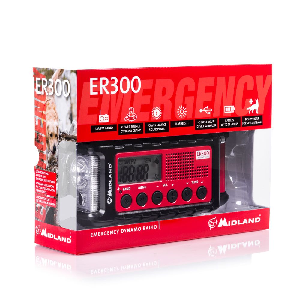 ER300 nødradio - AM/FM Radio, 2200mAh powerbank, SOS