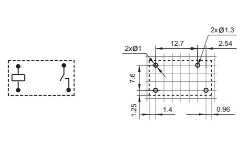 Miniature relæ - 12VDC 5A, 1 x slutte (SPST-NO), 4-ben 2,54