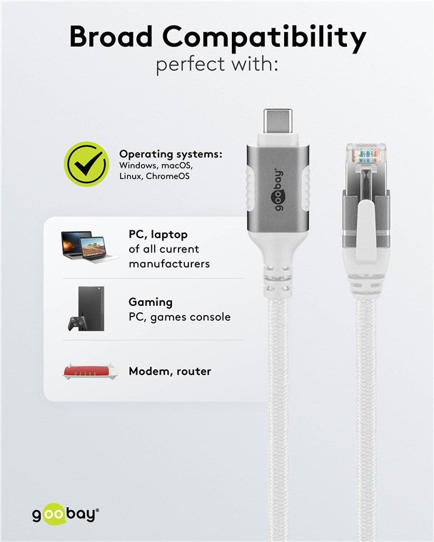 USB-C™ 3.1 til RJ45 netværkskabel, Hvid (1m)