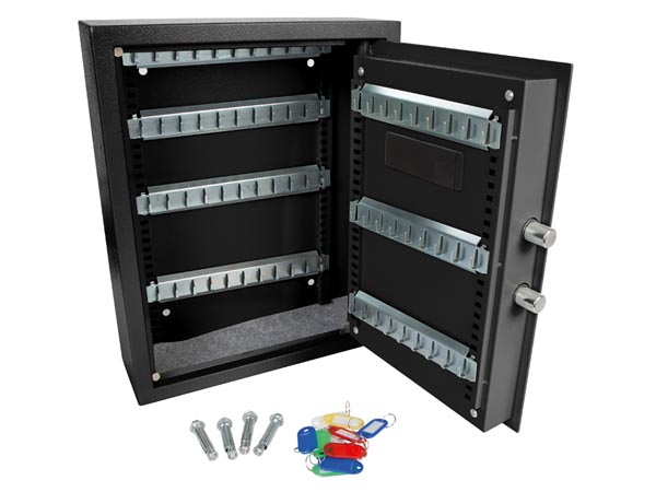 Nøgleskab m. lås - til 71 nøgler, 45x36x12cm, Sort