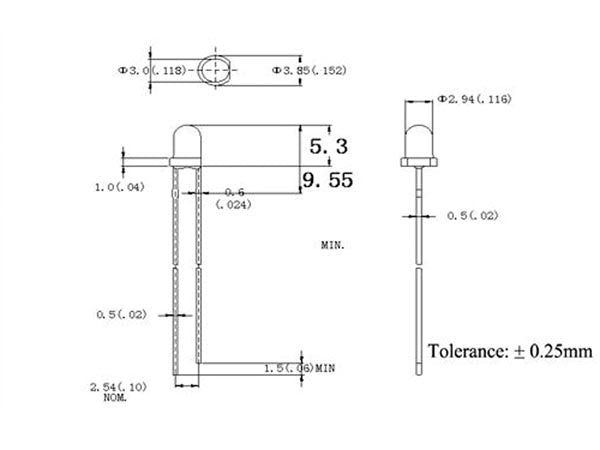 3mm HB LED - Rund, BLÅ vandklar (2200mcd 30°)