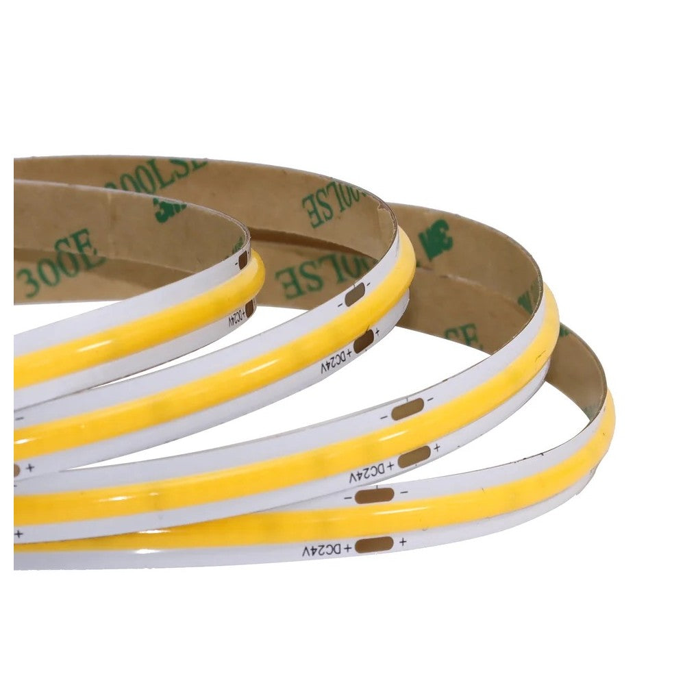12W/m COB-LED strip - 5m, IP20, 480 LED pr. meter, 24V, COB LED, RA95 - Hvidt lys, høj farvegengivelse