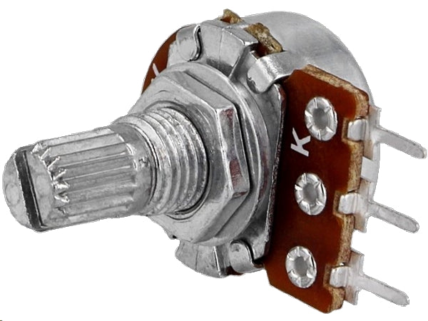 Potmeter - 220kOhm mono log., Ø6mm rillet metalaksel