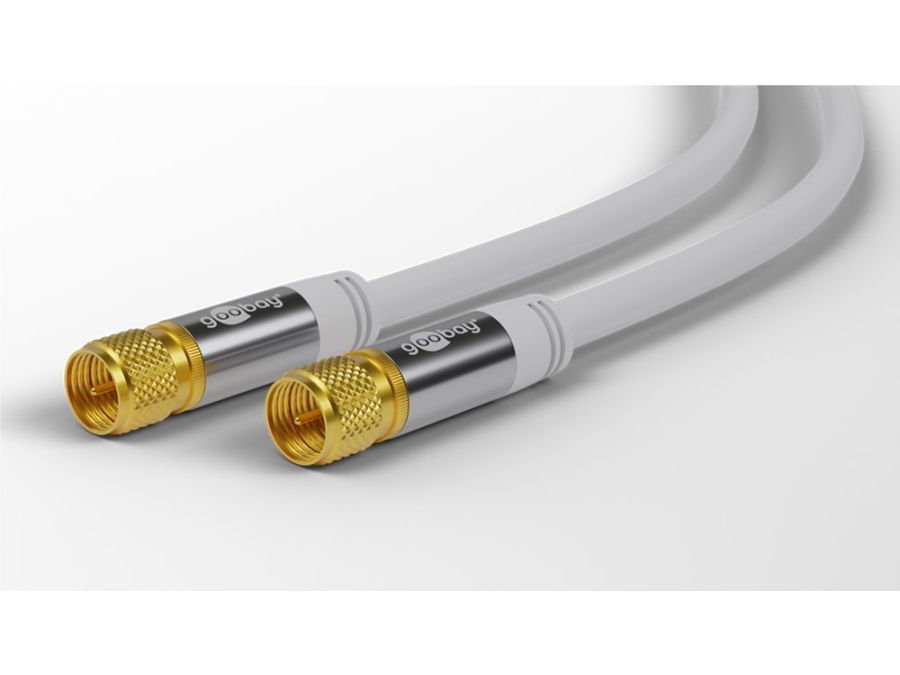 HQ Antennekabel - 2 x F han, CU, 4 x skærm, Hvid (1m)