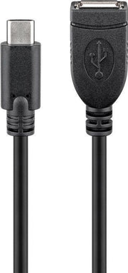 USB 2.0 kabel - USB-C han til USB A hun, Sort (0,2m)