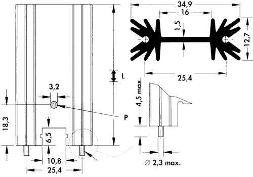 Køleplade - SOT32/TO220/TO3P, 14°C/W (25,4x34,9x12,7mm)