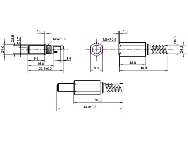DC stik - Ø5,5 x 1,7 x 9,0mm i plasthus