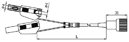 Koaksial testkabel - BNC han til 2 x 4mm banan han (1,2m)