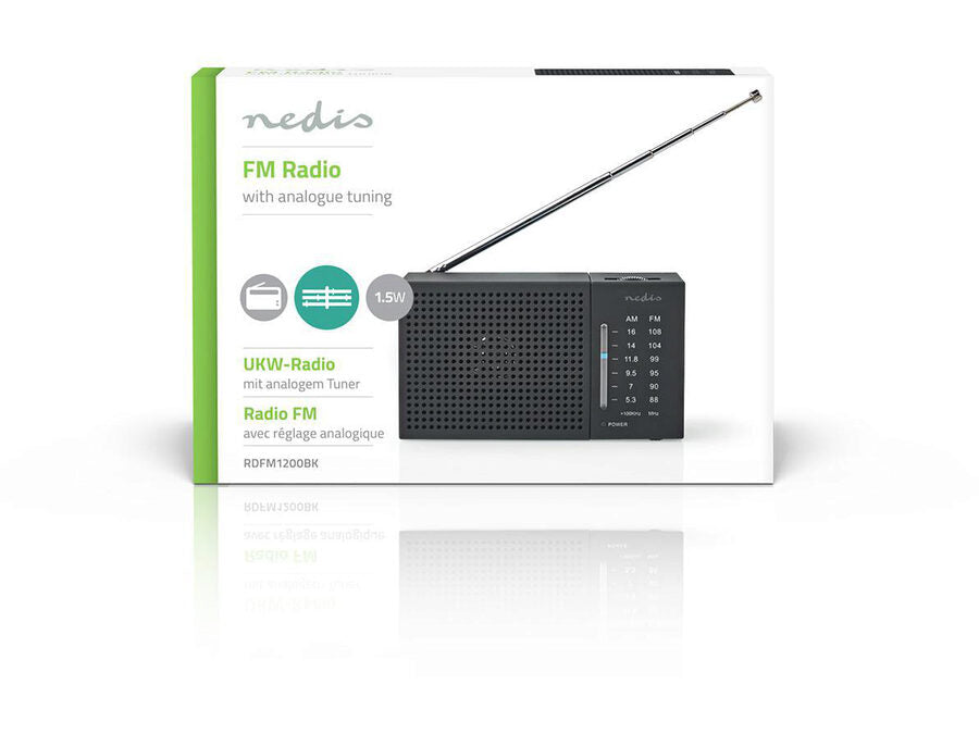 Bærbar FM-radio - AM/FM, Batteri, Analog, Sort