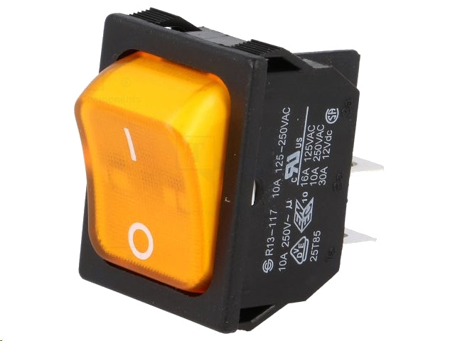 Vippekontakt - 2P OFF-ON, 250V/10A, Gul lys