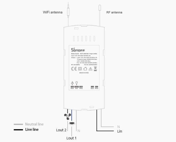 iFan04 - Wi-Fi loft blæser og lys kontroller (m. batteri)