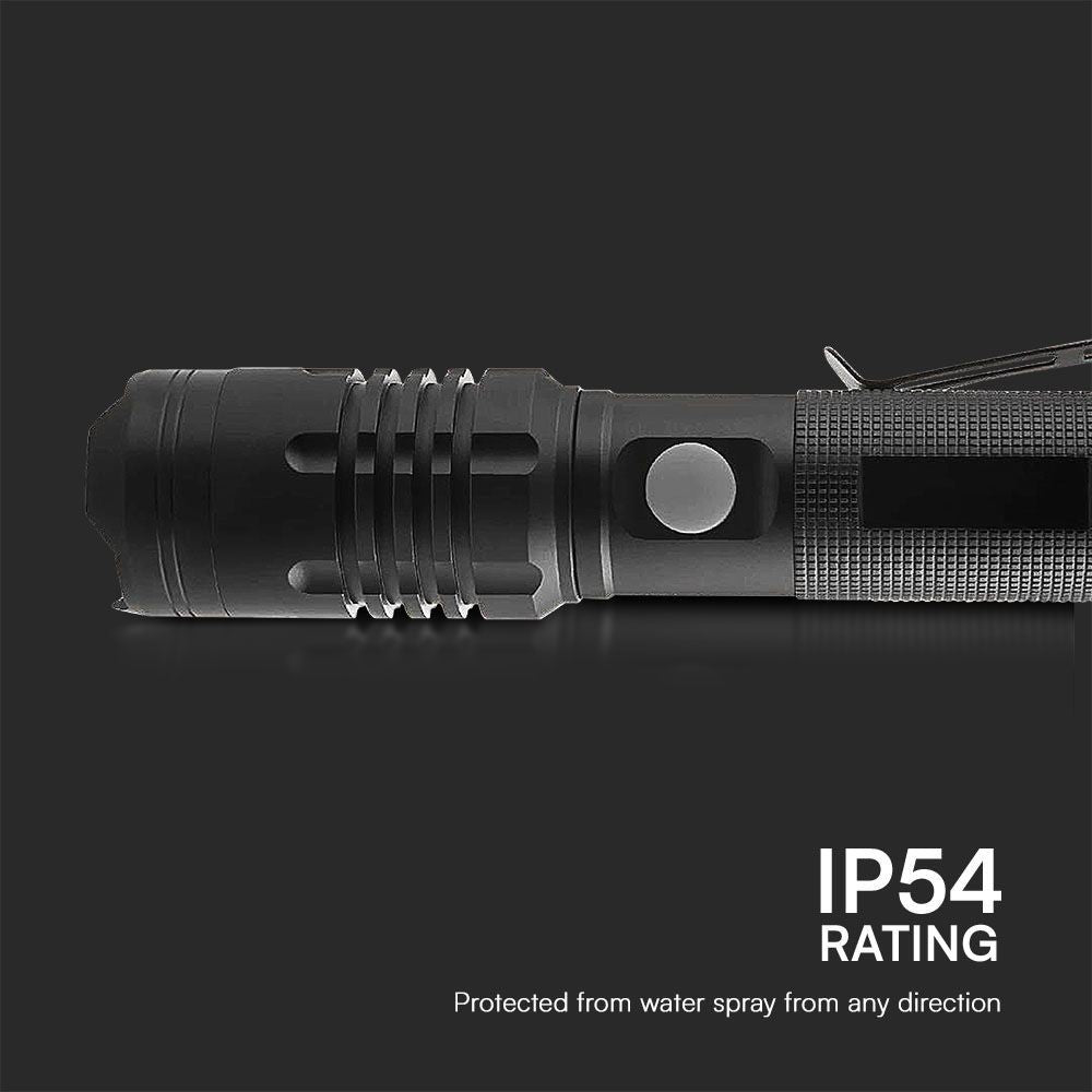 V-Tac 10W LED lygte - 1000 lumens, genopladelig, IP54 - Sort