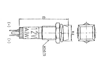 Panel kontrollampe - 230V, 8mm kvadrat, RØD