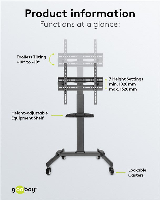 Rullebord m. TV beslag - 37-70" vipbar/højdejustering