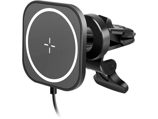 Magnetisk mobilholder m. QI-opladning + bil-vent. clip