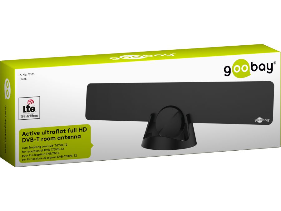 Aktiv indendørs DVB-T antenne - DVB-T2, Sort