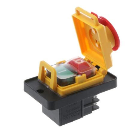 Start/stop kontakt m. kappe - 240V 10A, Rød/grøn 0-I, 4-ben