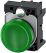 Indikatorlys 22 mm rund plastik grøn glat linse med holder LED modul 3SU1102-6AA40-1AA0